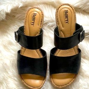Black sandals leather with cork bottom